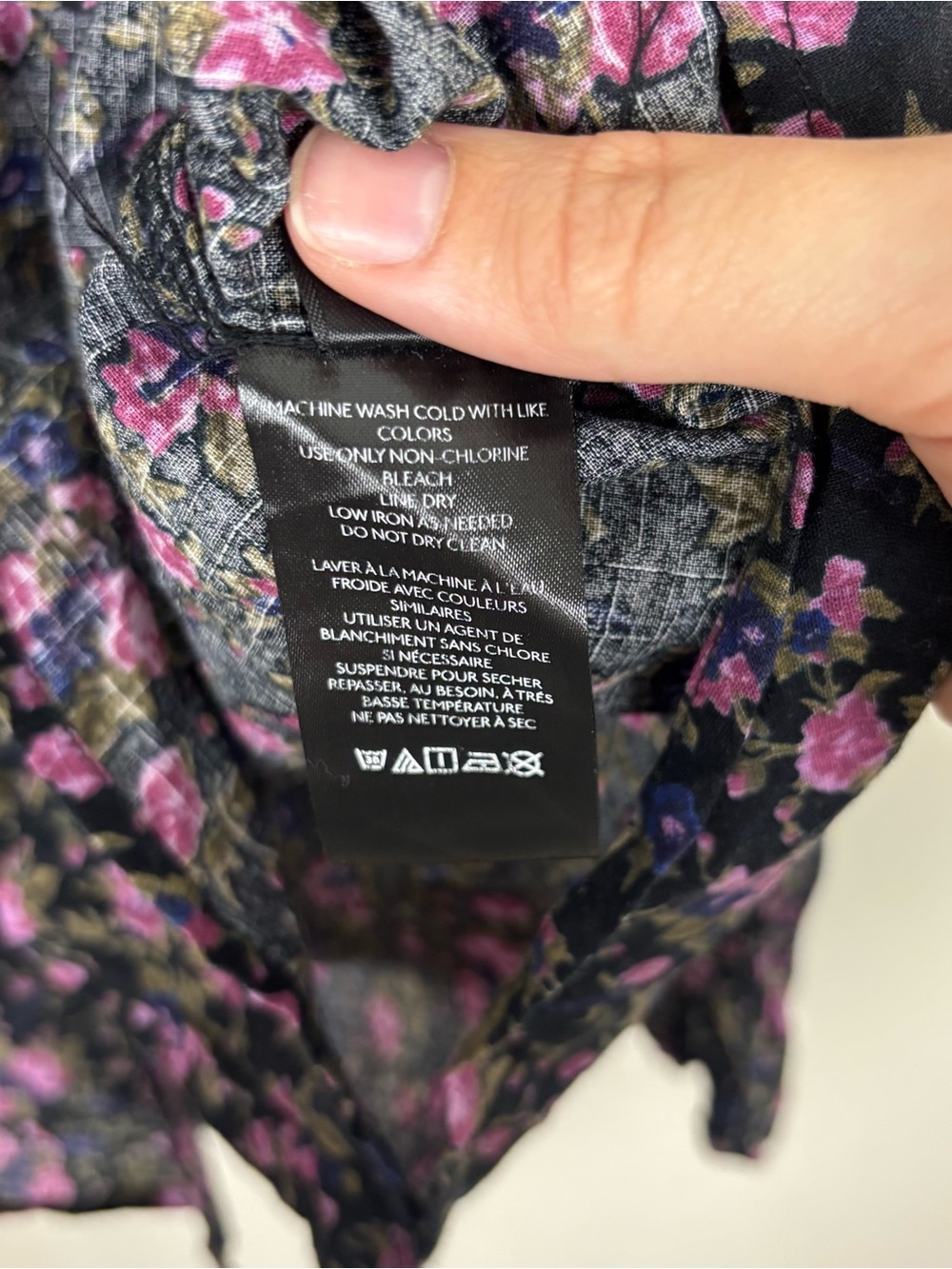 Free People Meant To Be Blouse Size L Black Floral Long Puff Sleeves Button Down - Picture 6 of 7